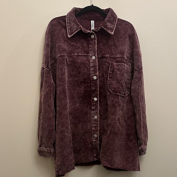 Zenana Outfitters Jackets & Blazers - Zenana Burgundy‎ Corduroy Collared Shacket Button-up 2X 100% Cotton Trendy